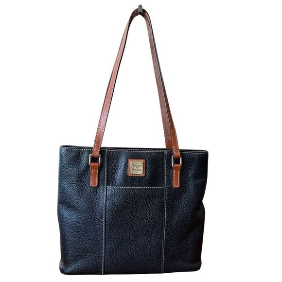 Dooney & Bourke Pebble Grain Small Lexington Black & Brown Pebbled Leather Tote - Picture 1 of 14